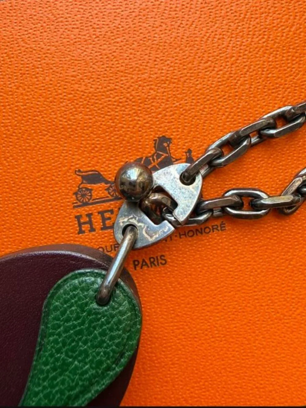 Hermes Purple Green Leather Plum Bag Charm